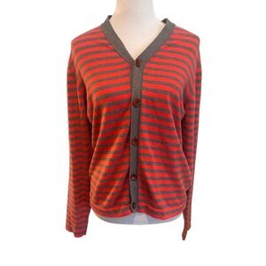Paul Smith Jeans Womens Orange Grey Stripe V-Neck Button Cardigan Sweater Medium